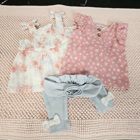 NWT Nicole Miller 4 Piece Set, 3-6M - 2 Shirts Leggings & Headband Mix n' Match! - Picture 1 of 8